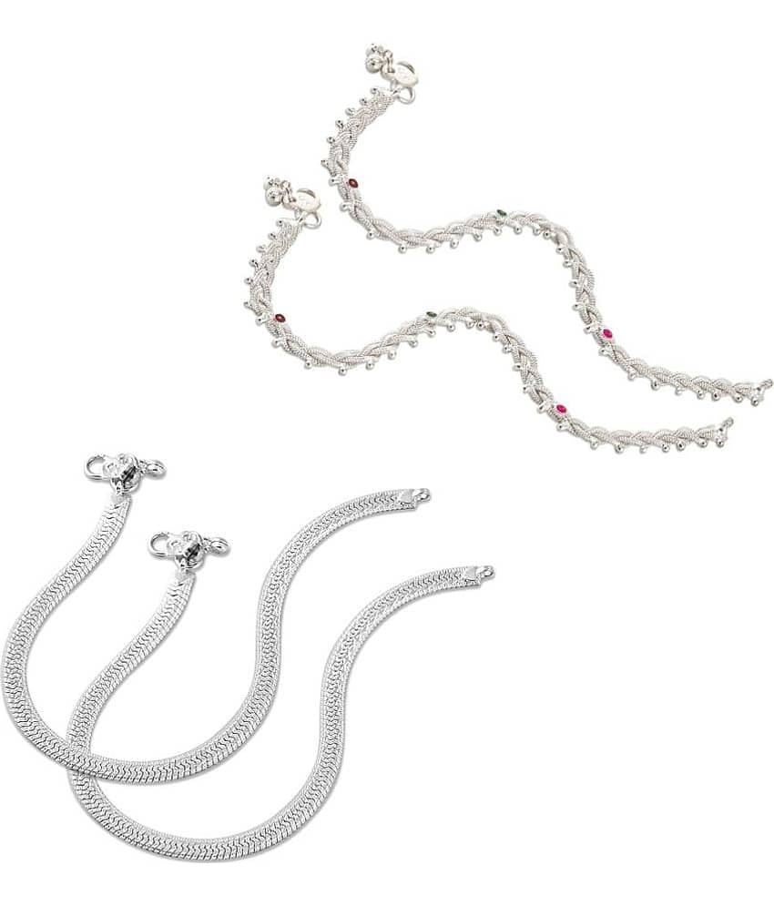 HEER COLLECTION - Silver Anklets ( Pack of 2 )