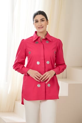 STERLING SEQUINED POPLIN SHIRT-Fuchsia / Poplin / XXS
