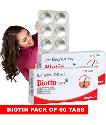 Refollium Biotin Maximum Strength Hair, Skin and Nails for Men & Women 30 No.s (Pack of 2)