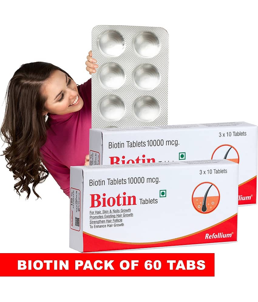 Refollium Biotin Maximum Strength Hair, Skin and Nails for Men & Women 30 No.s (Pack of 2)