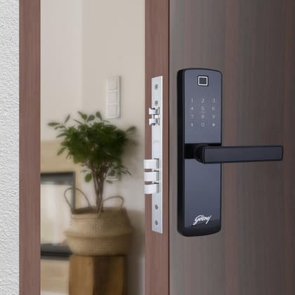 Godrej Smart Lock Catus Connect Digital Lock for Wooden Door, 5 in 1 Access, Mechanical Key, 3 Strong Locking Dead Bolts -Black