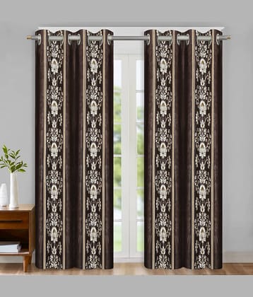 Home Candy Set of 2 Door Semi-Transparent Eyelet Polyester Brown Curtains ( 213 x 120 cm )