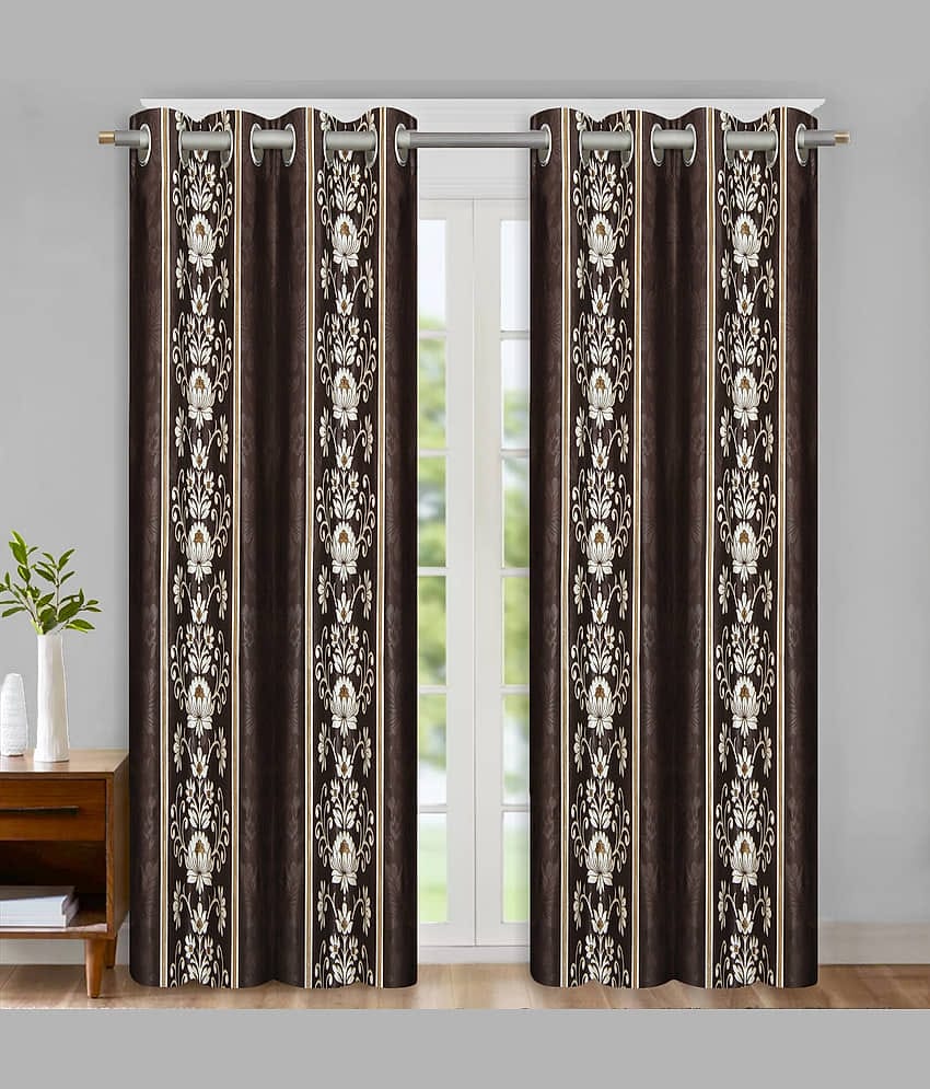 Home Candy Set of 2 Door Semi-Transparent Eyelet Polyester Brown Curtains ( 213 x 120 cm )