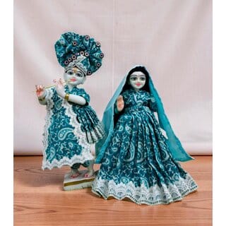Handcrafted Radha Krishna Poshak/Dress with Pagdi and Dupatta  White Floral Border