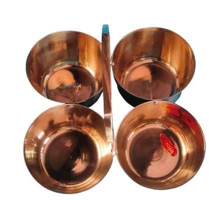 Pure Copper Puja Bowl Set with 4 Bowls and 1 Handle Pure Copper Puja Bowl Set with 4 Bowls and 1 Handle