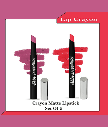 SKIN SMOOTHIE Matte Finish, Longwear Lip Crayon ,Hot red & Rose Pink , 2.5 (g),Pack of 2