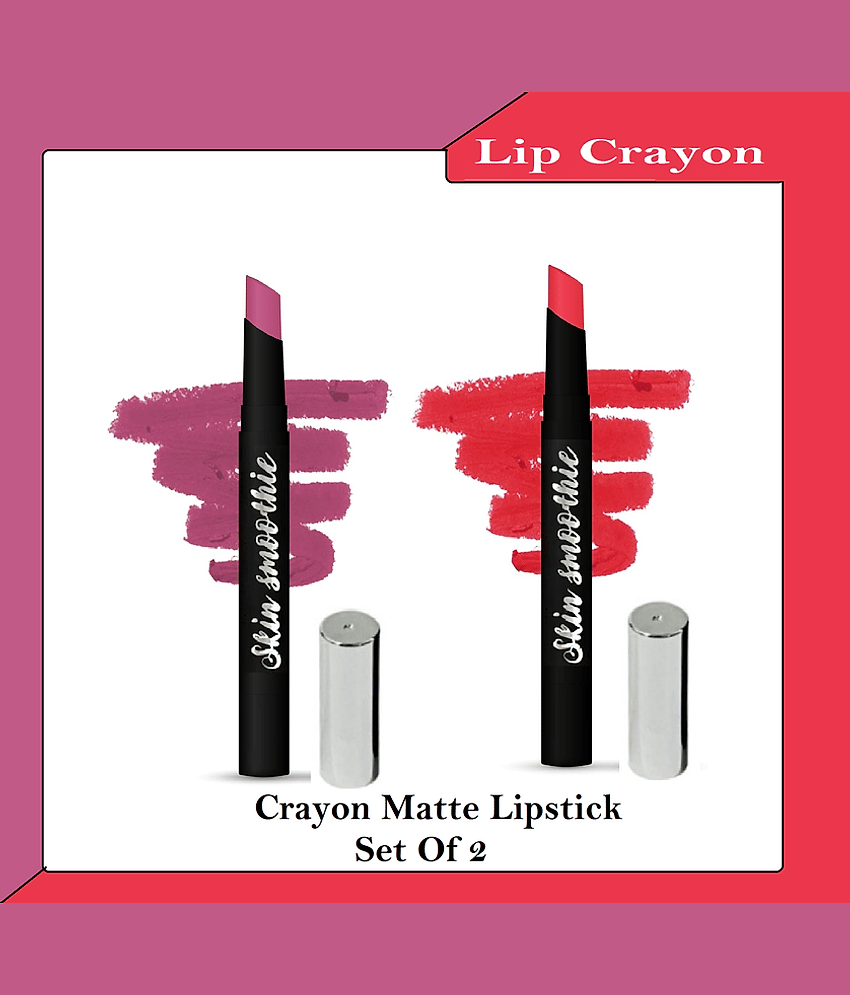 SKIN SMOOTHIE Matte Finish, Longwear Lip Crayon ,Hot red & Rose Pink , 2.5 (g),Pack of 2