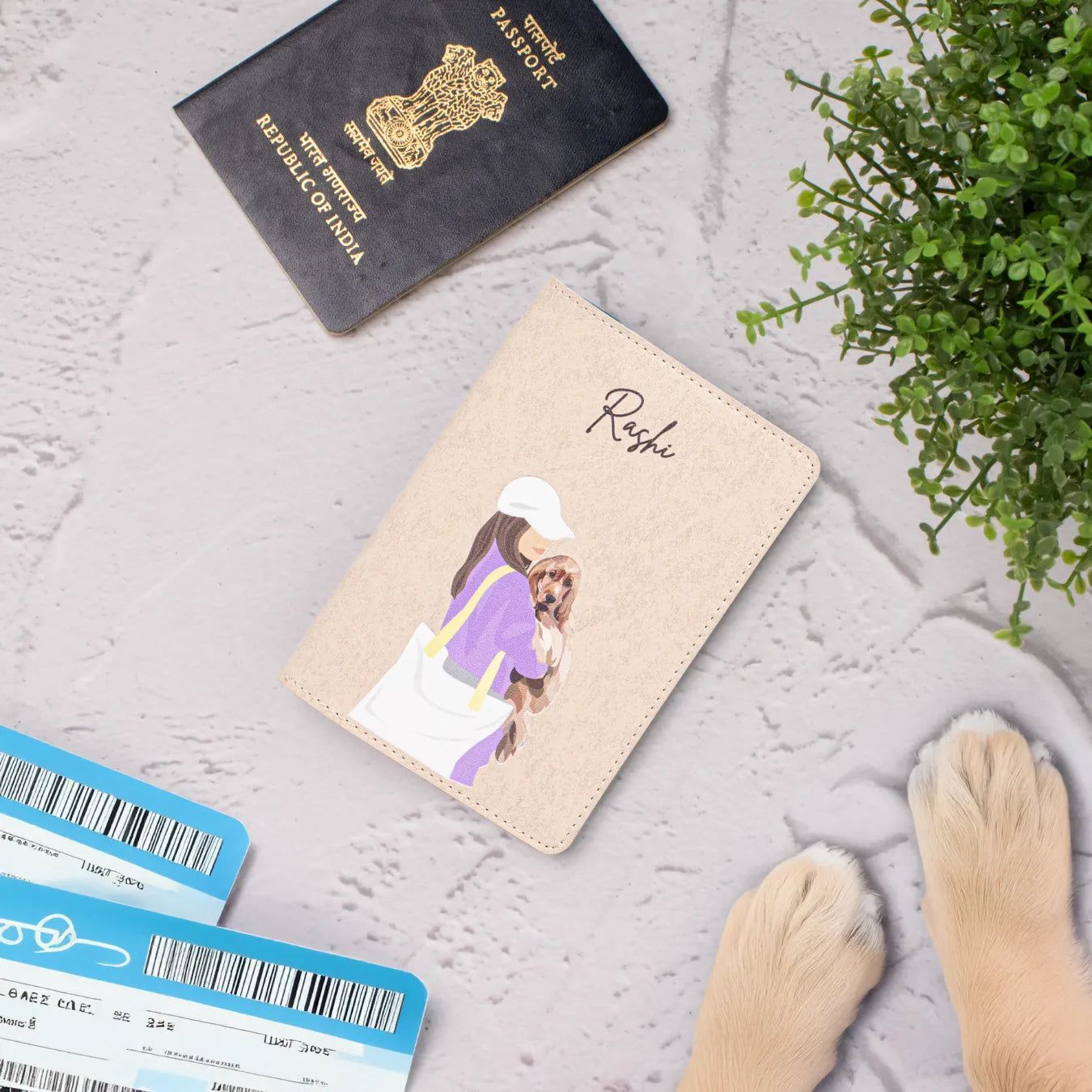 PERSONALISED PRINTED PASSPORT COVER - PET LOVER - BEIGE