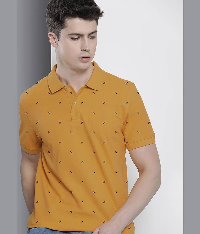 Merriment Pack of 1 Cotton Blend Regular Fit Printed Half Sleeves Men's Polo T Shirt ( Mustard )