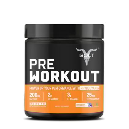Bolt Pre-Workout Powder | For Energy, Focus, Power, Endurance & Performance-300g / Blueberry