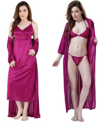 Romaisa Satin Nighty & Night Gowns - Purple Pack of 4
