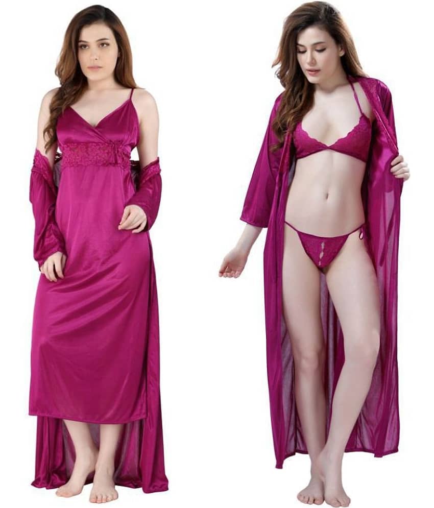 Romaisa Satin Nighty & Night Gowns - Purple Pack of 4
