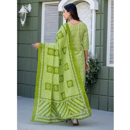 womens cotton blend printed kurti with pant dupatta set parrot pid63065