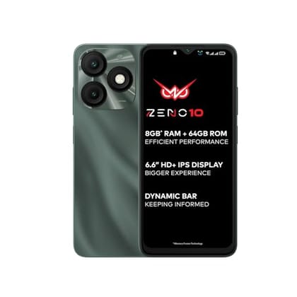 itel ZENO 10|6.6 HD+ Display with Dynamic Bar| 3GB RAM + 64GB ROM, Upto 8GB RAM with Memory Fusion|Octacore Processor|8MP AI Dual Rear Cam|5000 mAh Battery | Phantom Crystal