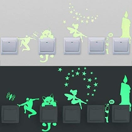 DreamKraft 5 Pcs Luminous Cartoon DIY Switch Sticker Wall Sticker Decoration Fluorescent Living Room Children Room Home Decor