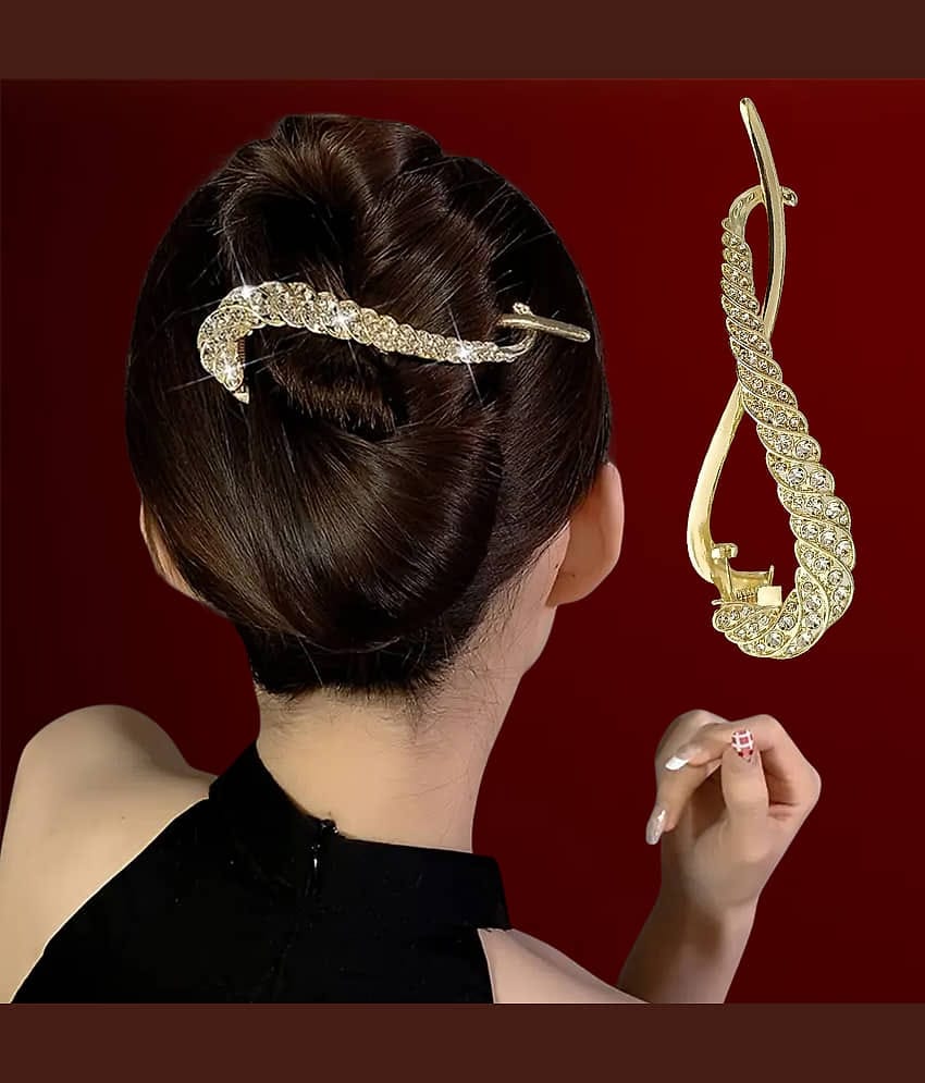 Metal Rhinestone Banana Hair Clip Hair Accessories-1Pc (Gold)
