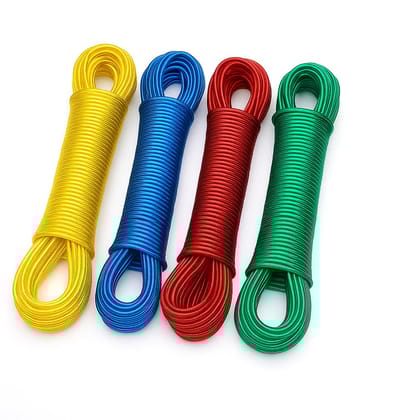PVC Coated Cloth Drying Wire - (Pack of 2, 20 Meter, Multicolor) | Laundry Line Rope | 2 Plastic Hooks | Super Strong Weather Resistant - Indoor, Outdoor, Garden - Clothesline