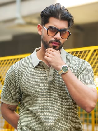 Gridlocked Flatknit Green T-Shirt-S