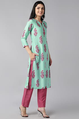 Sea Green Polyester Ethnic Motifs Straight Suit Set PKSKD1083 Sea Green Polyester Ethnic Motifs Straight Suit Set PKSKD1083