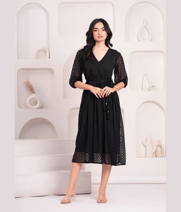 JAI SHIVAM TRADERS Women Georgette Self Design Fit & Flare Dress ( Black )