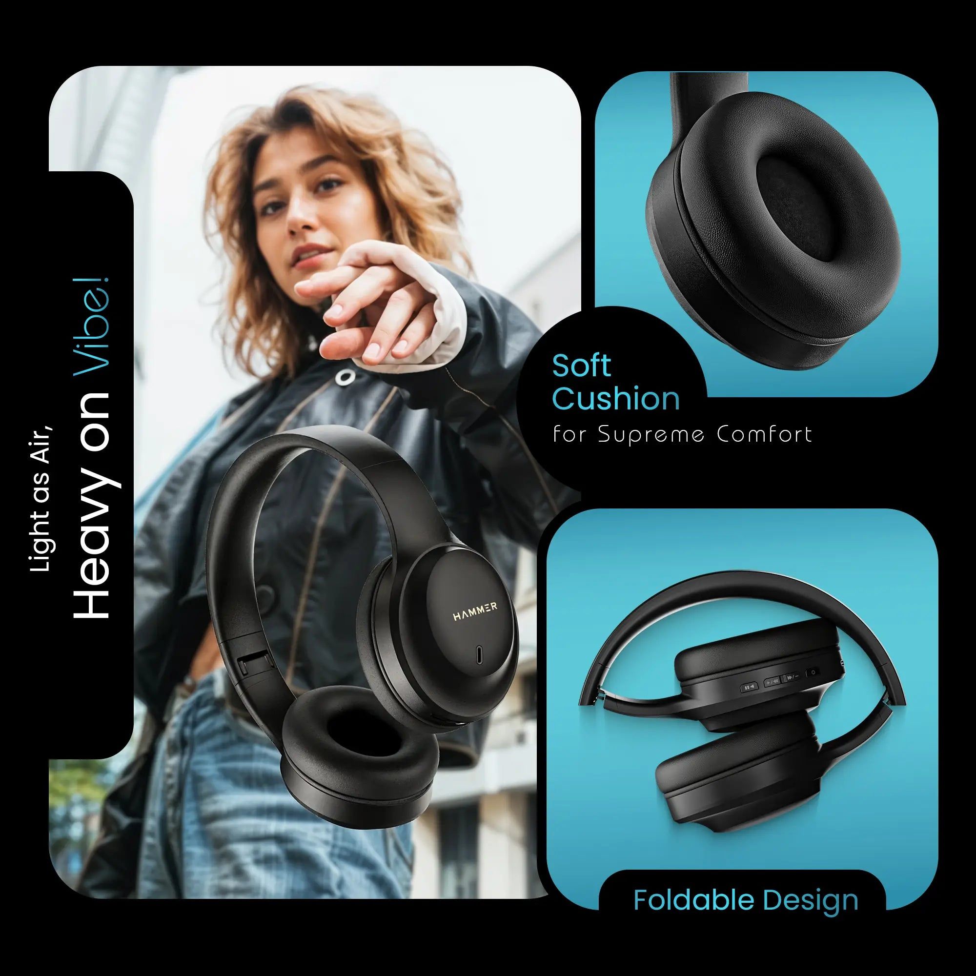 Hammer Vibe ENC Bluetooth Gaming Headphone Long Play Time Hammer Vibe ENC Bluetooth Gaming Headphone Long Play Time - Blue V