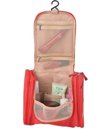 House Of Quirk Red Polyester Hanging Travel Toiletry Bag Cosmetic Kit