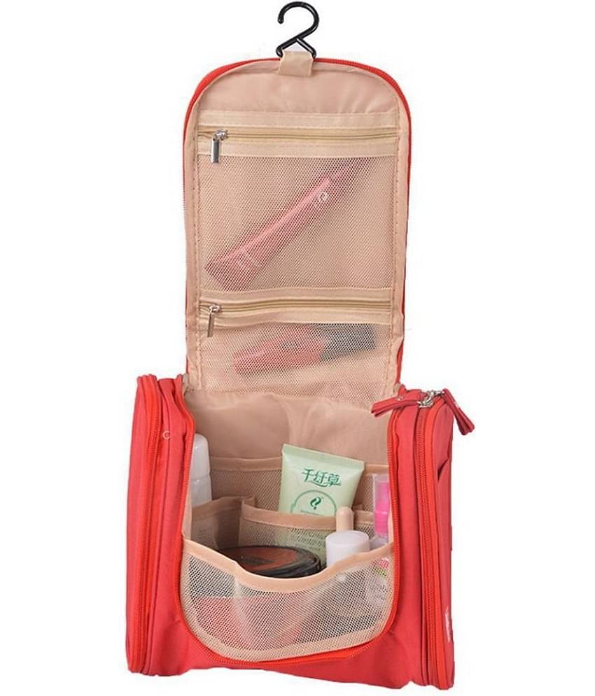 House Of Quirk Red Polyester Hanging Travel Toiletry Bag Cosmetic Kit