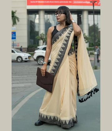 SARADA HANDLOOM Cotton Embroidered Saree With Unstitched Blouse Piece ( Peach )