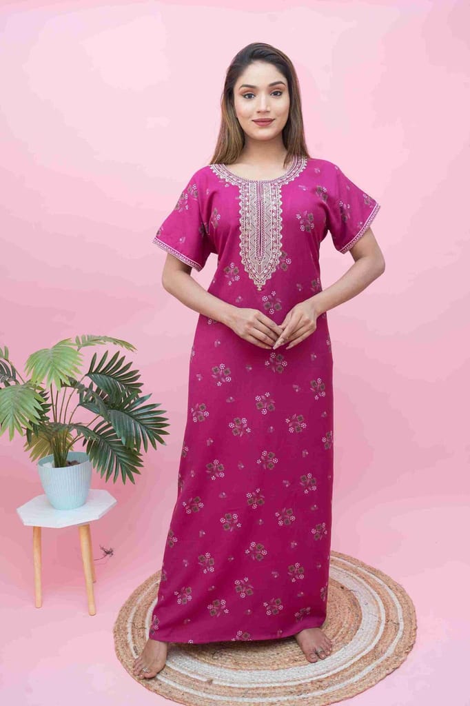 New Women Soft Alpine Fabric Nighty | Beautiful Embroidery Work | Comfortable Women's Nightwear 