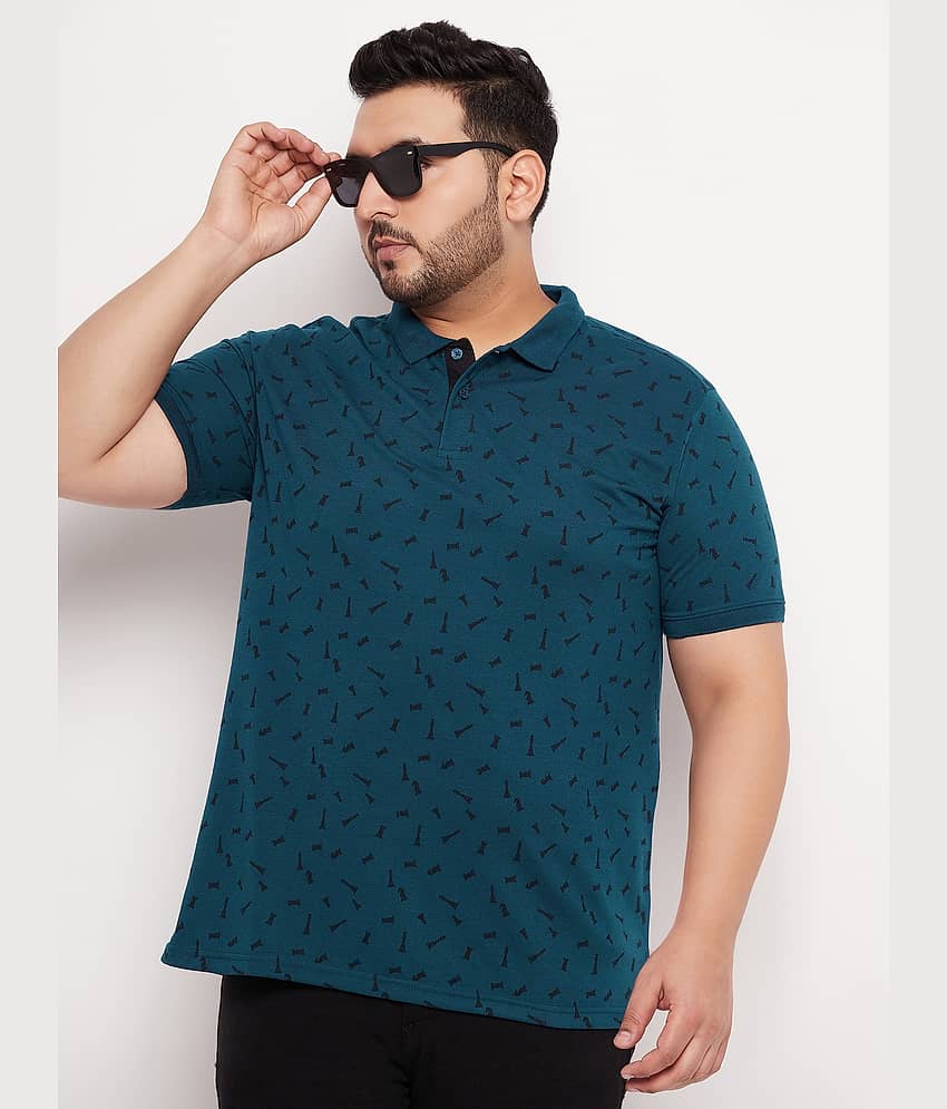 XFOX Pack of 1 Cotton Blend Regular Fit Printed Half Sleeves Men's Polo T Shirt ( Navy Blue )