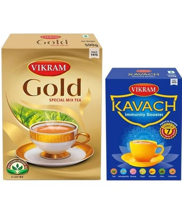 Vikram Tea Combo (Pack of 2) - Vikram Gold Special Mix Tea (Box) - 500gm | Vikram Kavach Immunity Booster Tea (Box) - 250gm