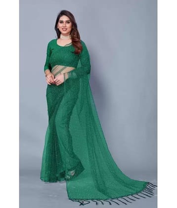 Vkaran Net Solid Saree Without Blouse Piece ( Indigo )