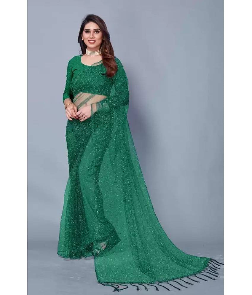 Vkaran Net Solid Saree Without Blouse Piece ( Indigo )