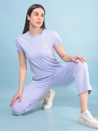 Purple Floral Print T-Shirt-S / Purple
