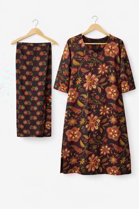 Women Cotton Printed Straight Kurti Pant Set | Floral Printed Kurta with Pant | Casual Daily Wear Ethnic Kurti Set for Women