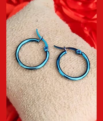Blue Contemporary Stainless Steel Hoop Earrings