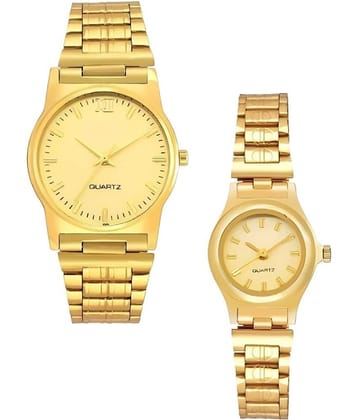 Viser Gold Metal Analog Couple's Watch