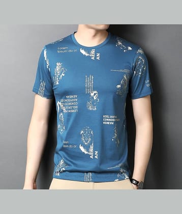 FABRIPPLE Polyester Regular Fit Printed Half Sleeves Men's Round T-Shirt - Blue ( Pack of 1 )