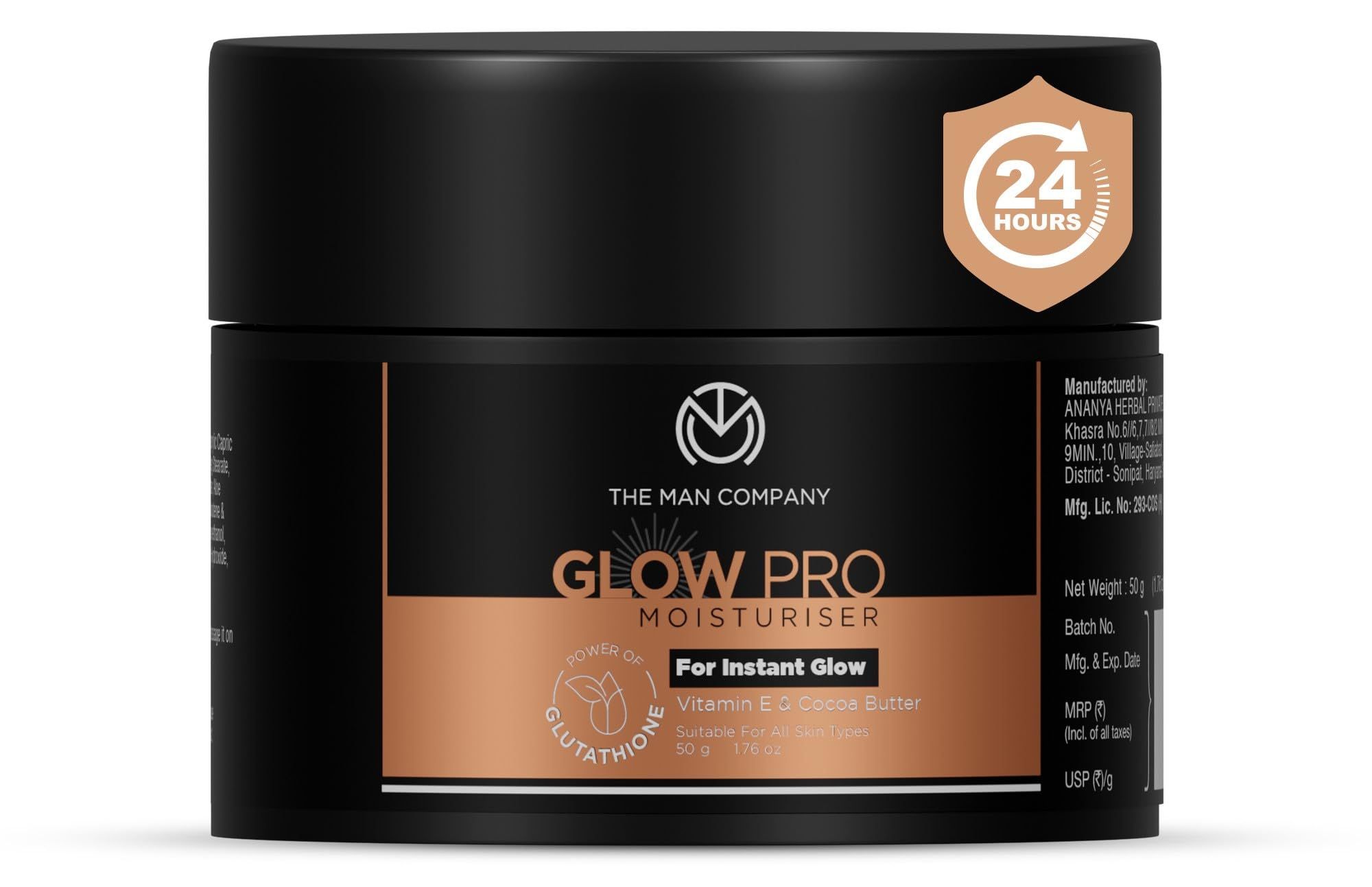 The Man Company Glow Pro Non-Sticky Daily Moisturizer for Face | Moisturizes, Hydrates with Glutathione, Vitamin E & Cocoa Butter | Face Moisturizer Cream for Man - 50 gm The Man Company Glow Pro Non-Sticky Daily Moisturizer for Face | Moisturizes, Hydra