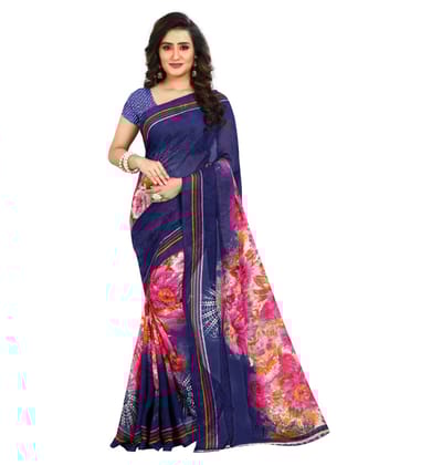 Generic Women's Georgette Saree (Blue, 5 - 6 Mtrs)