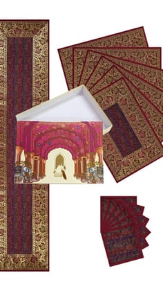 Gift Box with Banarasi Table Set with 1 Runner, 6 mats and 6 coasters-6 Seater / Banarasi Zari