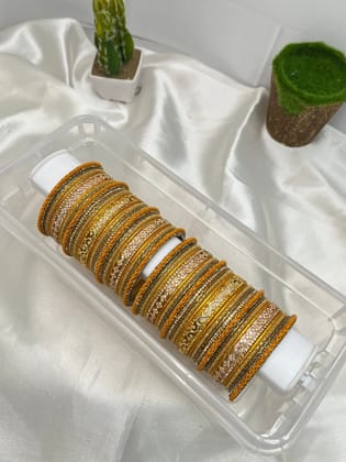 Yellow & Gold Stone Bridal Bangle Set 5027-2.4 / Both Hands