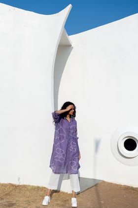 Periwinkle Bandhej Tunic with white Pants-S