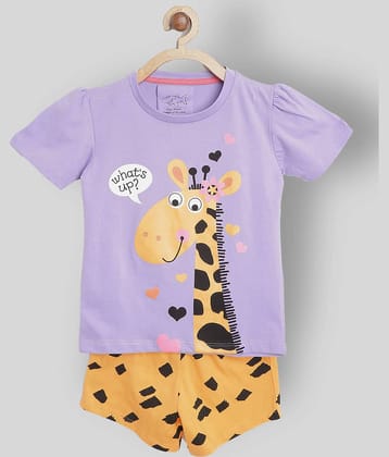 Lazy Shark Pack of 1 Girls Cotton Blend T-shirt With Shorts ( Lavender )