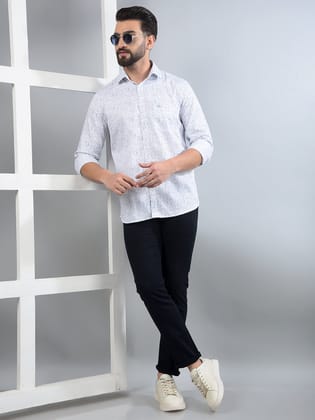 Blue Printed 100% Cotton Shirt-M / Blue