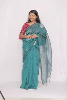 Tisser Cotton Zari silver silk star Saree with blouse piece