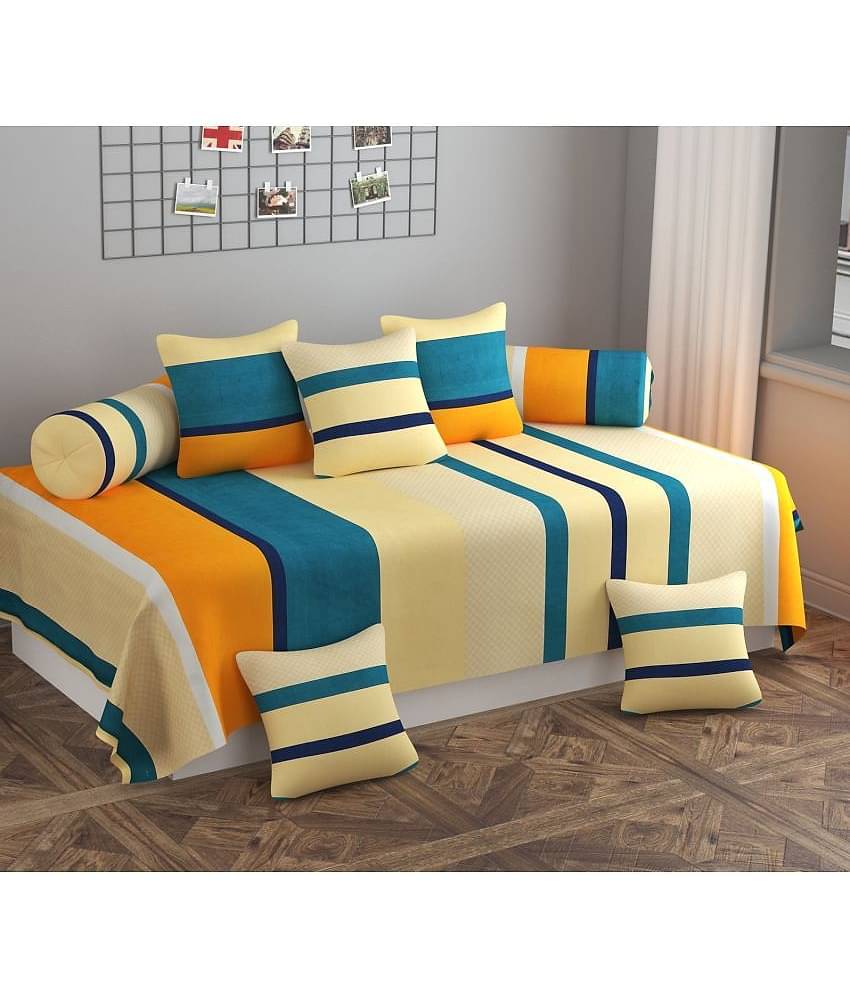 SHOMES Cotton Vertical Striped Diwan Set 8 Pcs - Multi