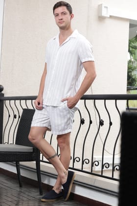 Cruise - Linen Striped Co-ords - Beige-M-40 / BEIGE