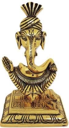 DreamKraft Gold Plated Decorative Pagdi Ganesh with Rat Showpiece Idol