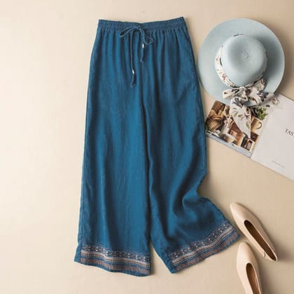 Blend of Comfort and Luxury: Embroidered Blue Palazzo-M